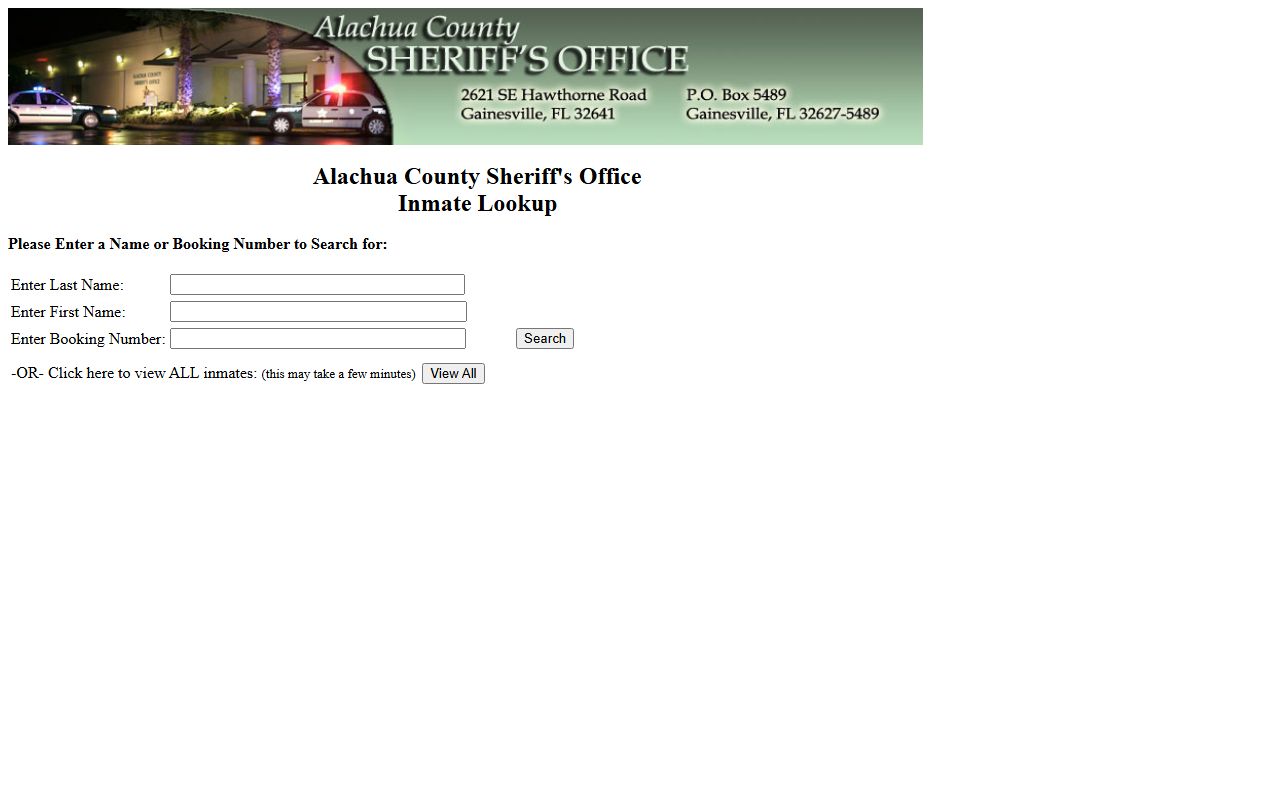 Alachua County Sheriff's Office inmate search system