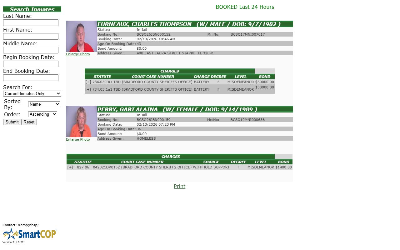 Bradford County Sheriff's Office website homepage