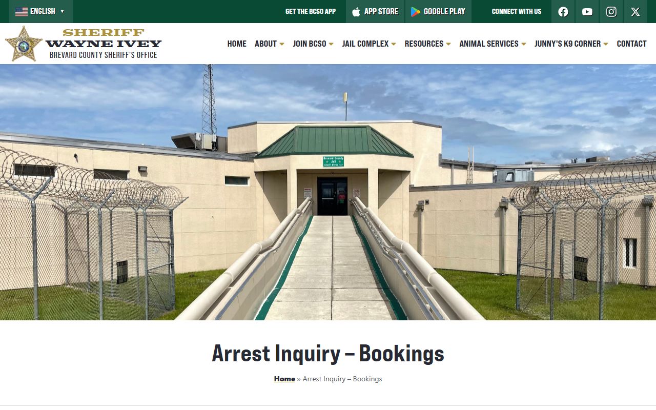 Brevard County Sheriff's Office online arrest inquiry search page