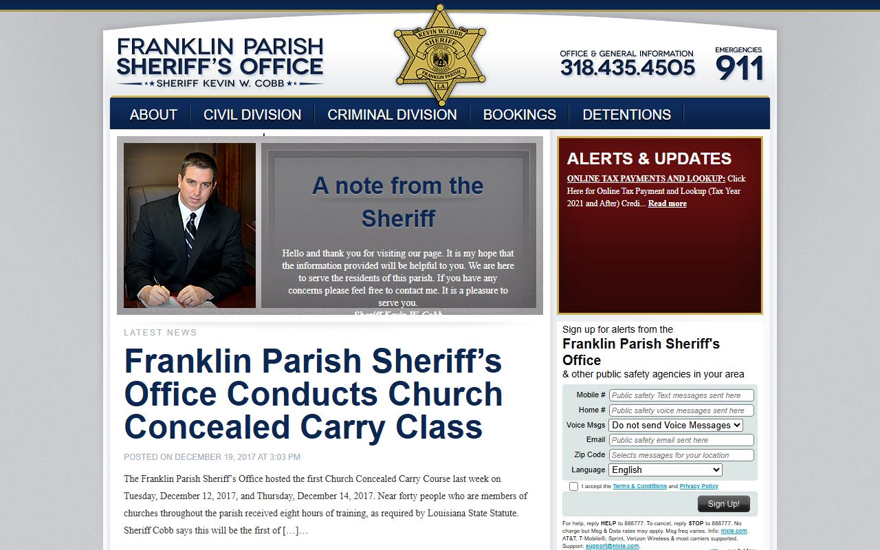 Franklin County Sheriff's Office website showing arrest log information