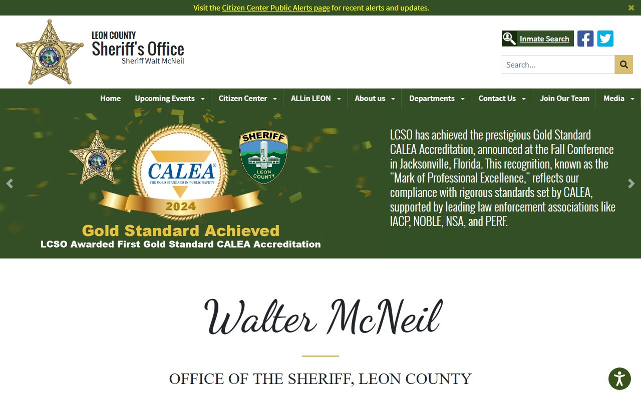 Leon County Sheriff's Office website section with detention facility information