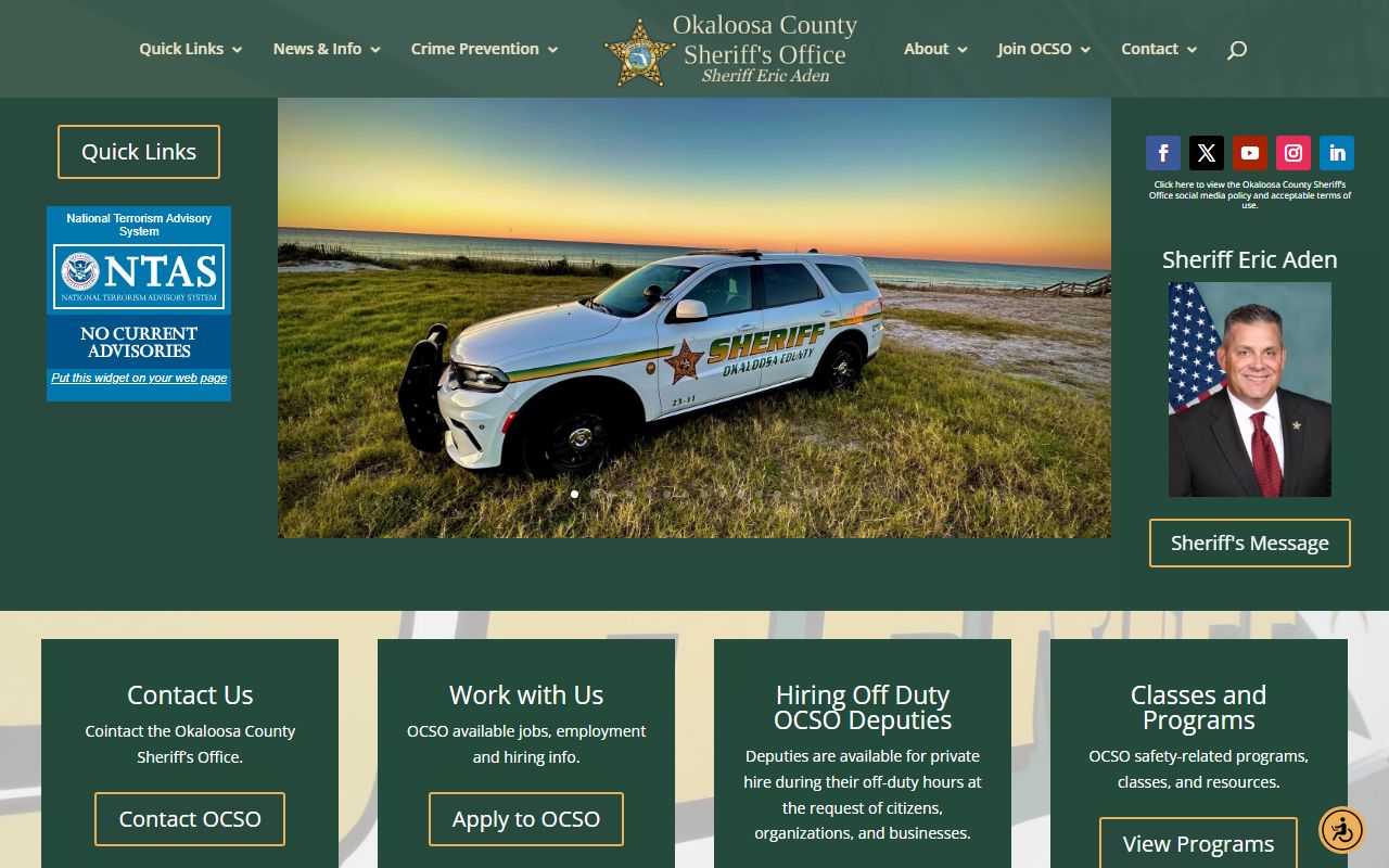 Okaloosa County Sheriff's Office website showing inmate search system