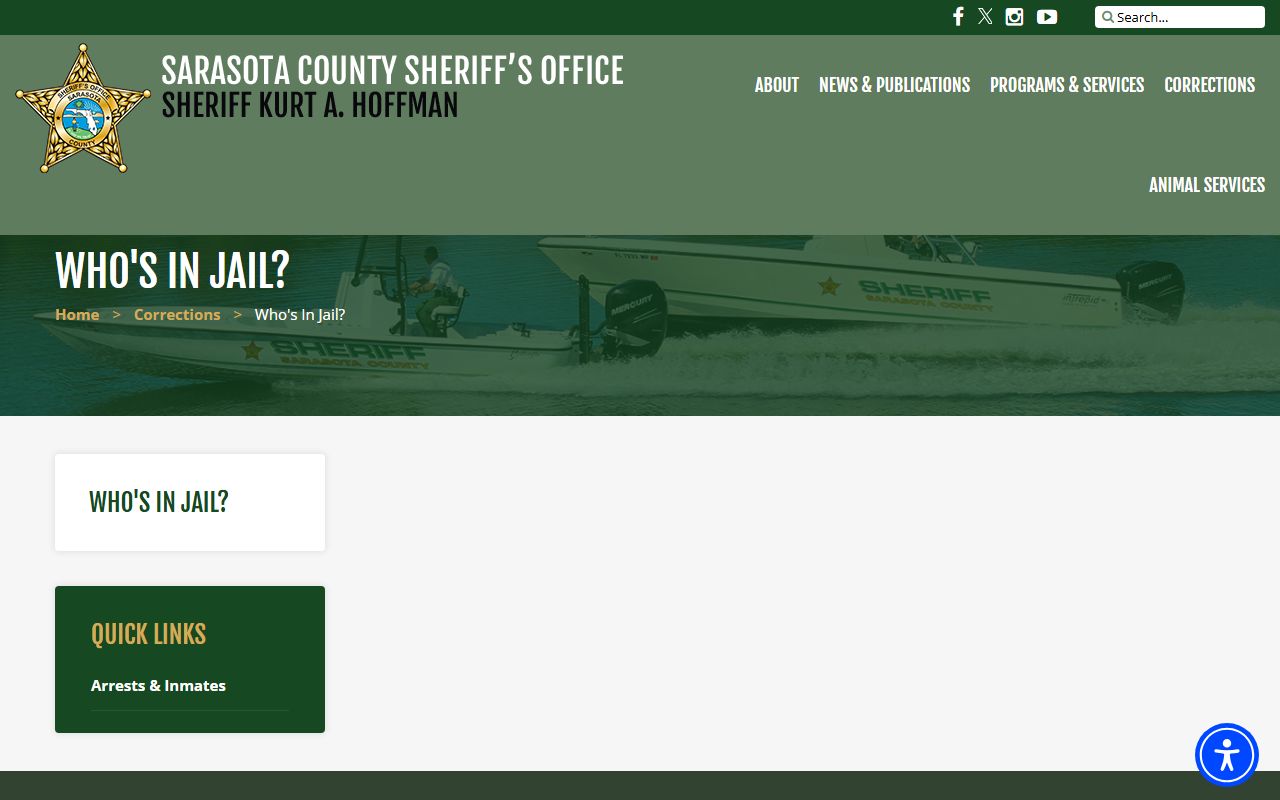 Sarasota County Sheriff's Office website showing arrest reports and inmate search