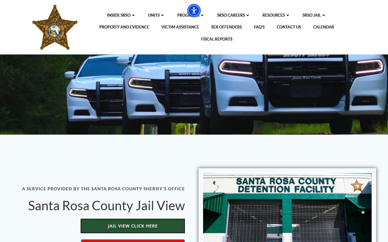 Santa Rosa County Sheriff's Office website showing jail view and booking log