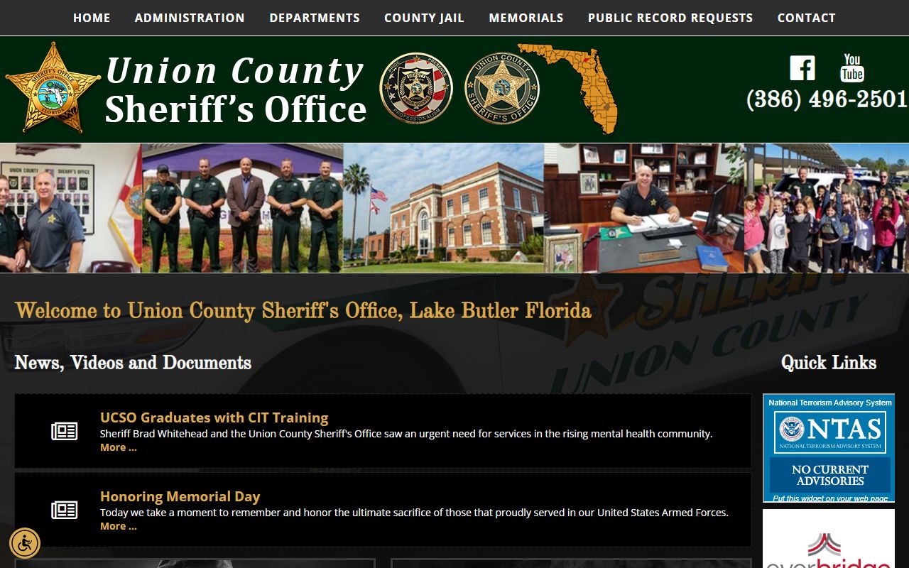 Union County Sheriff's Office section showing departmental information